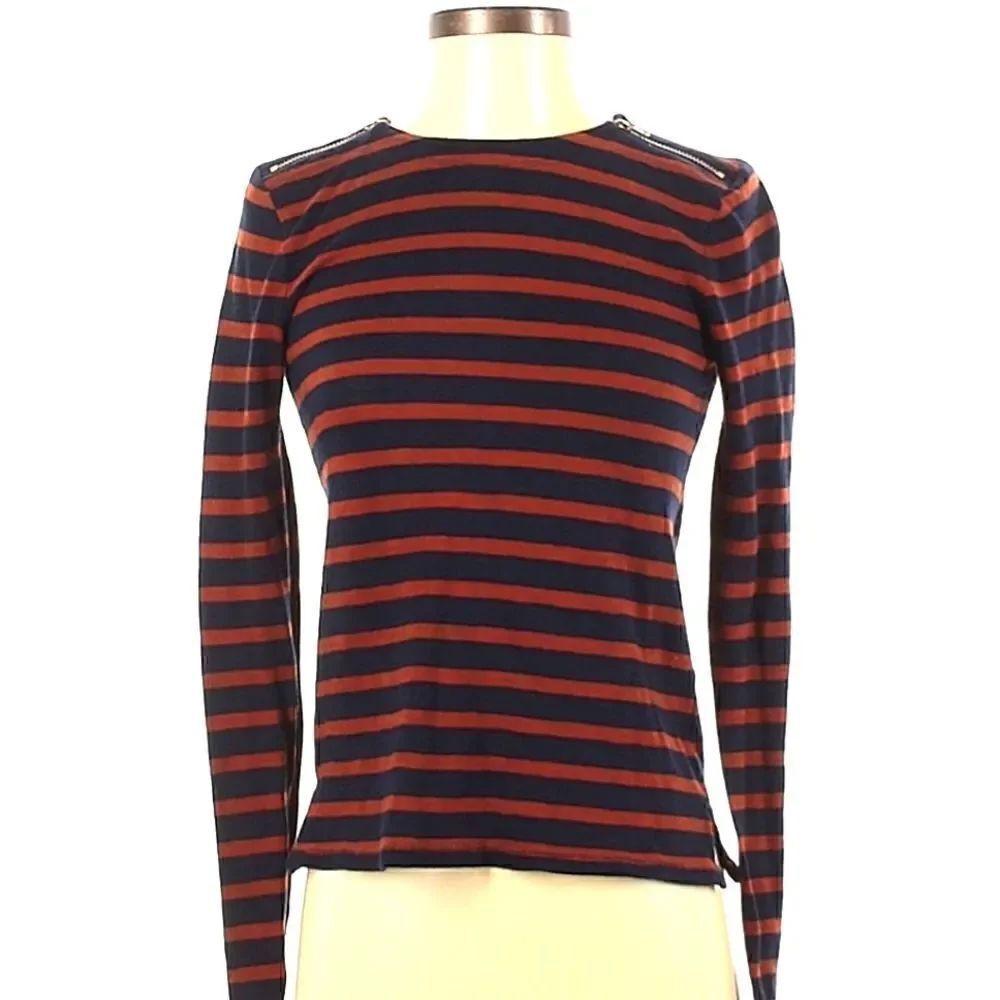 J CREW Long Sleeve T Shirt Striped Cotton with Zippers